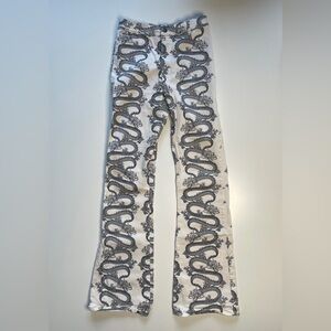 MOTEL Chinese‎ Dragon Print Flare Leg High Rise White Jean Womens Small (24x30)
